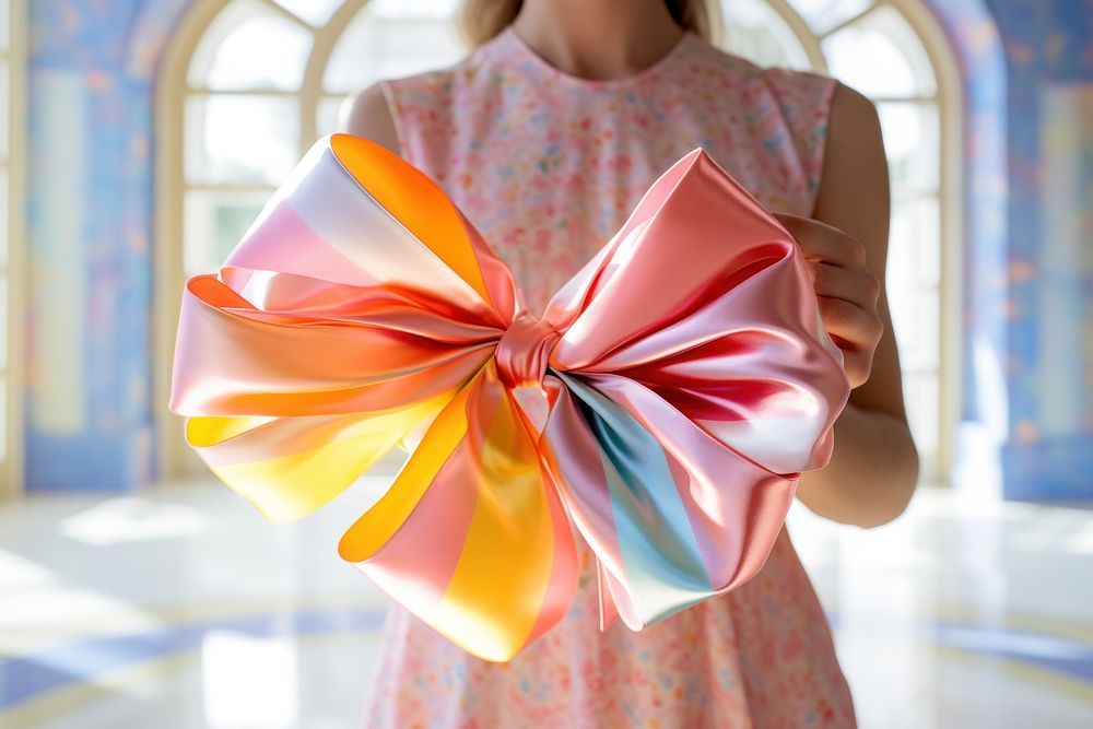 Hand holding big bow full color celebration decoration creativity. AI generated Image by rawpixel.