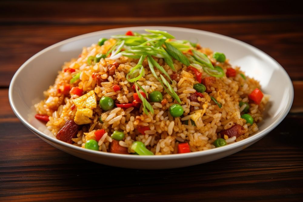 American fried rice plate food vegetable. AI generated Image by rawpixel.