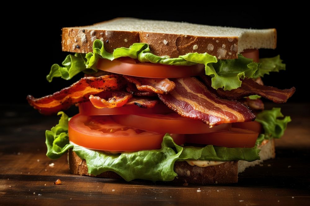 Bacon lettuce tomato sandwich food meat pork. AI generated Image by rawpixel.