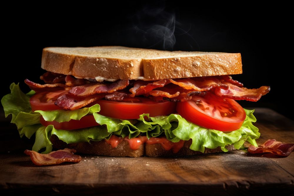 Bacon lettuce tomato sandwich food meat vegetable. AI generated Image by rawpixel.