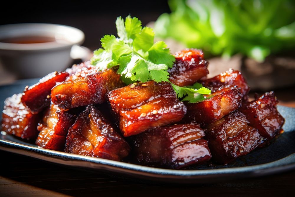 Chinese crispy pork belly meat food vegetable. AI generated Image by rawpixel.