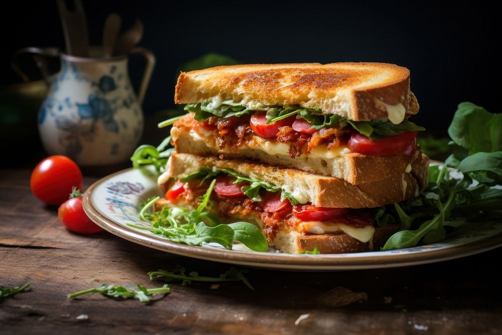 Croffle sandwich vegetable plate food. AI generated Image by rawpixel.