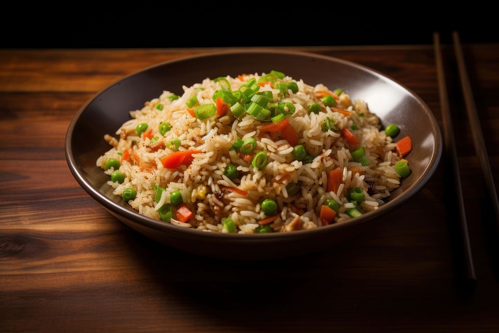 Fried rice chopsticks plate food. AI generated Image by rawpixel.