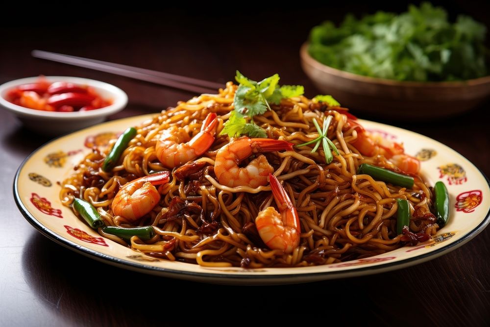 Hokkien mee noodle plate food. AI generated Image by rawpixel.