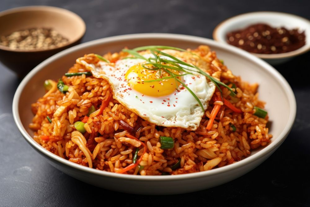 Korean fried rice food egg vegetable. AI generated Image by rawpixel.