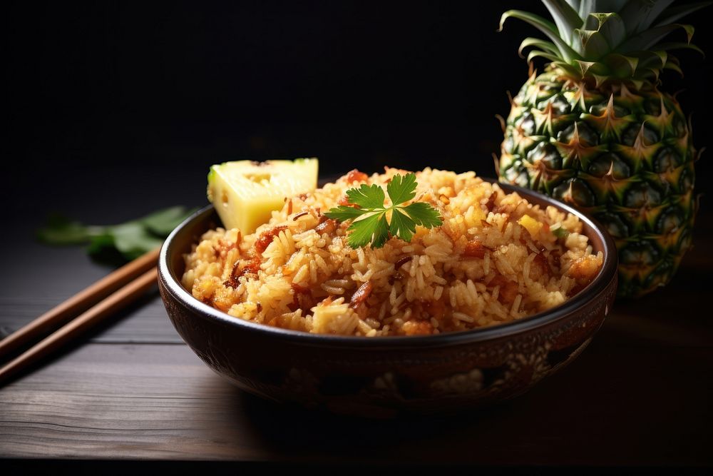 Pineapple fried rice food chopsticks freshness. AI generated Image by rawpixel.