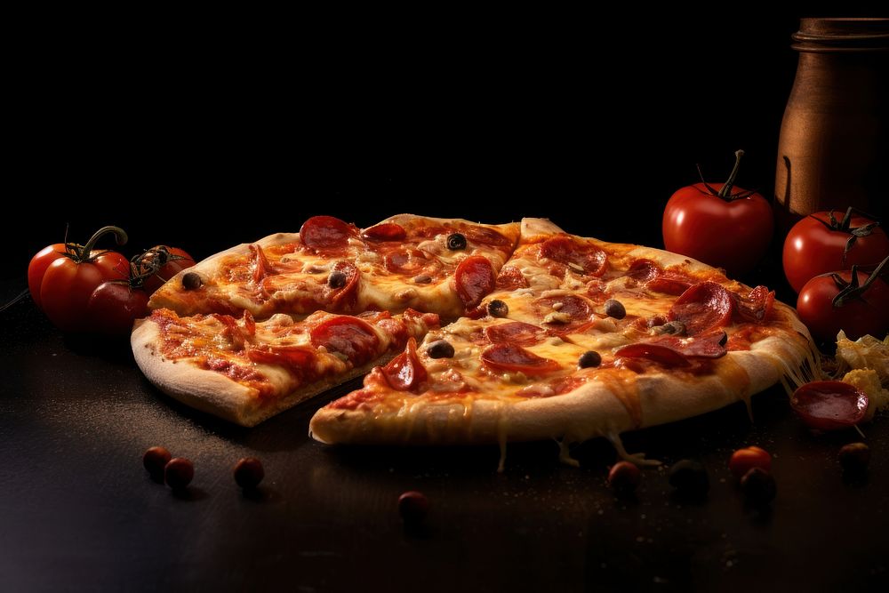 Pizza food pepperoni vegetable. AI generated Image by rawpixel.