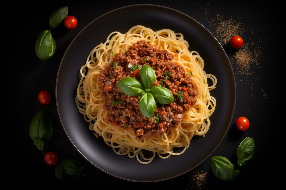 Spaghetti bolognese pasta plate food. AI generated Image by rawpixel.