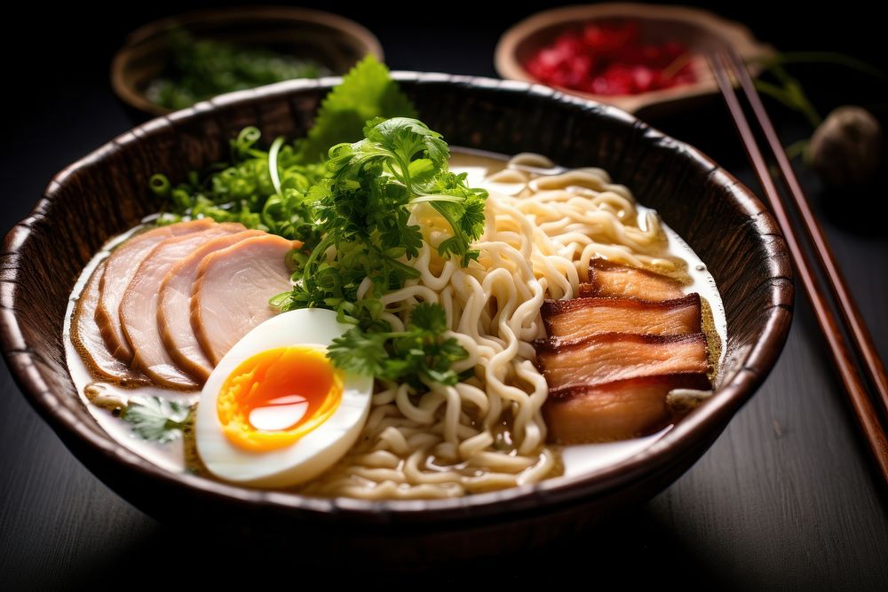 Tonkotsu ramen meal food meat. AI generated Image by rawpixel.