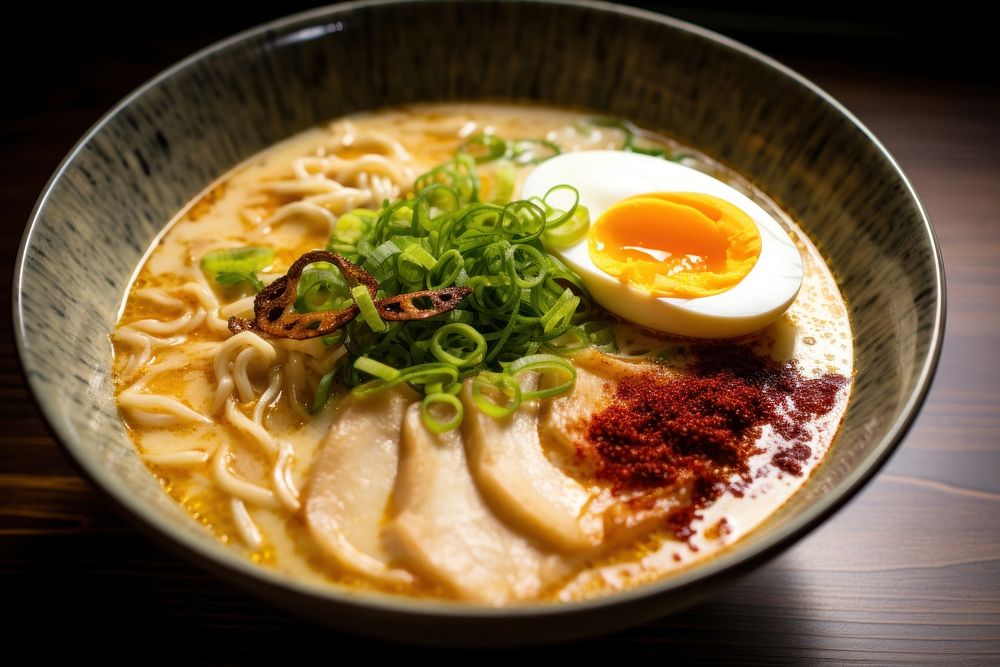 Tonkotsu ramen plate soup meal. AI generated Image by rawpixel.