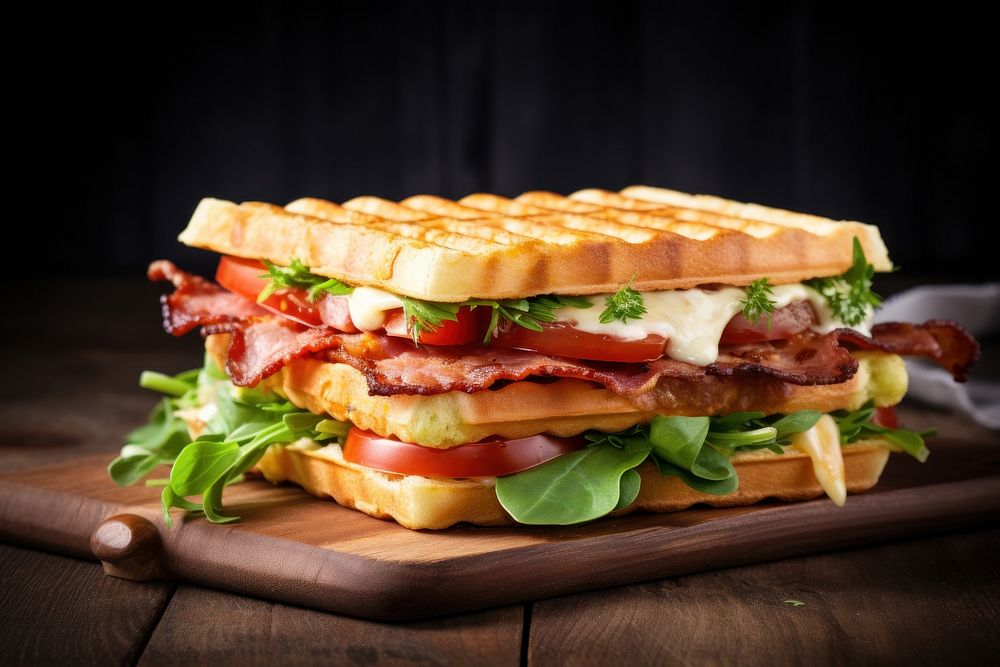 Waffle sandwich food muffuletta hamburger. AI generated Image by rawpixel.