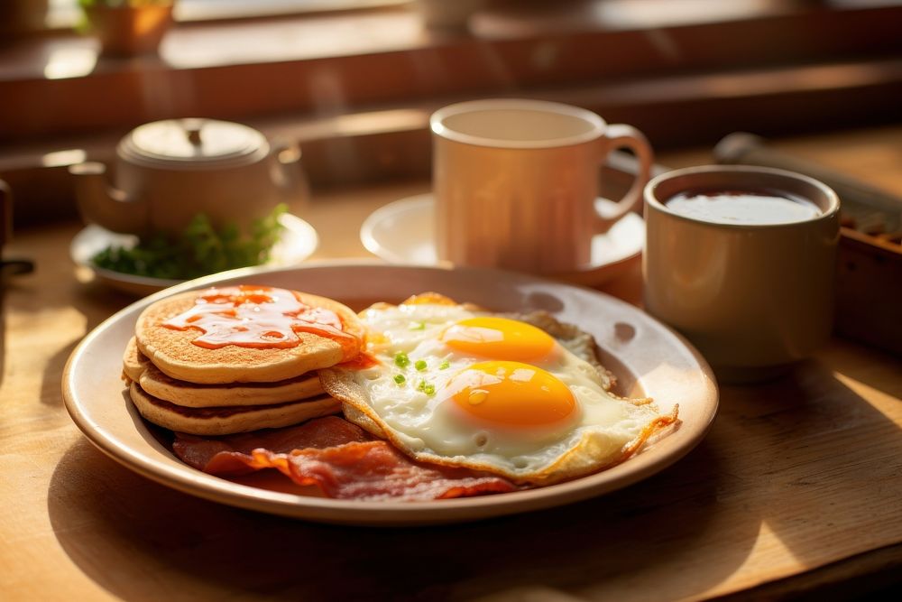 American breakfast brunch plate food. AI generated Image by rawpixel.