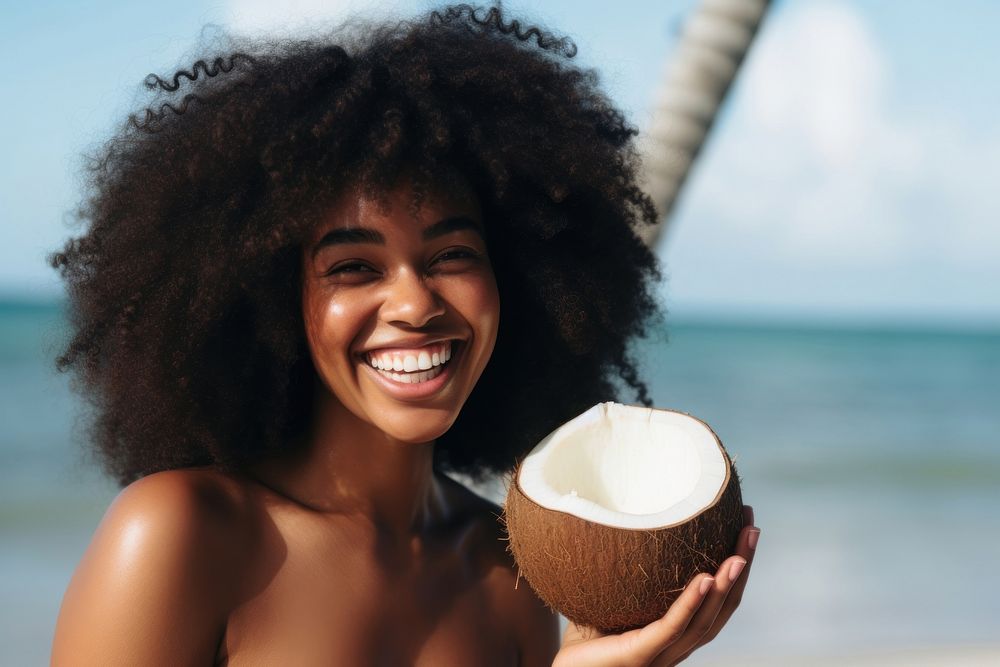 Black woman smiling coconut summer. AI generated Image by rawpixel.