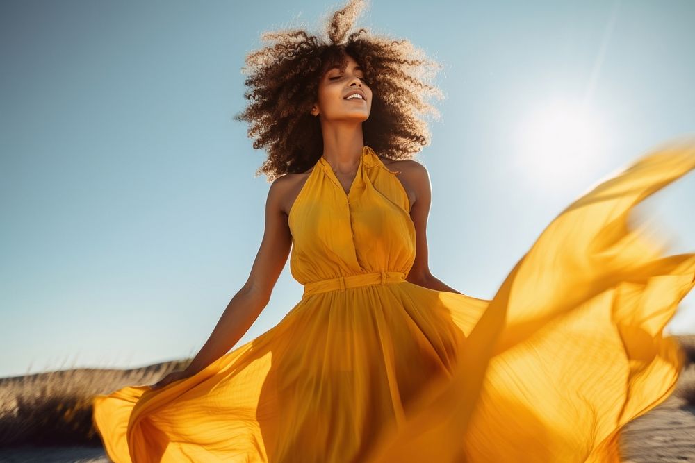 Black woman in a sun dress photography fashion summer. AI generated Image by rawpixel.