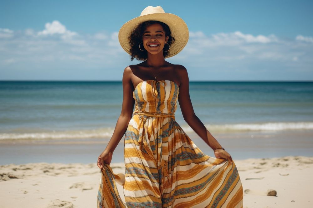 Black woman in a sun dress summer beach adult. AI generated Image by rawpixel.