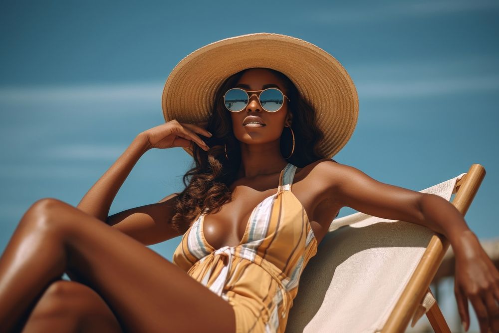 Black woman on a summer vacation sunbathing swimwear adult. AI generated Image by rawpixel.