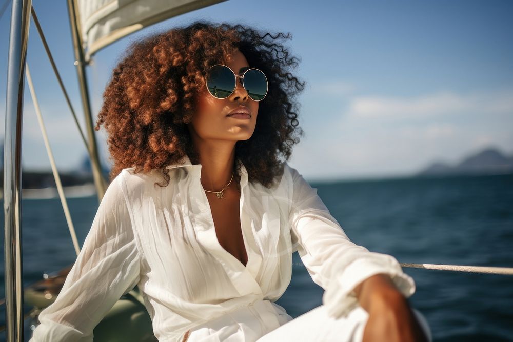 Black woman on a yacht photography sunglasses portrait. AI generated Image by rawpixel.