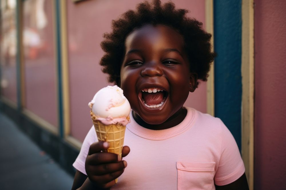 Black chubby kid laughing dessert smiling. AI generated Image by rawpixel.