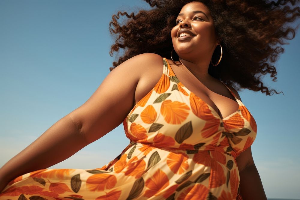 Black chubby woman in a sun dress photography portrait summer. AI generated Image by rawpixel.