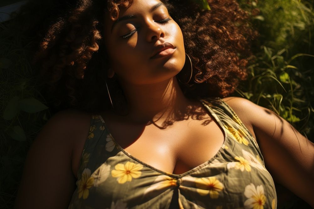 Black chubby woman in a sun dress photography portrait summer. AI generated Image by rawpixel.