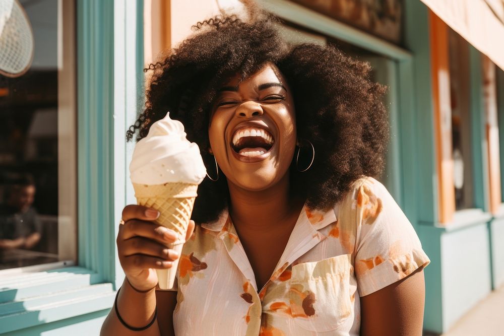 Black chubby woman laughing smiling summer. AI generated Image by rawpixel.
