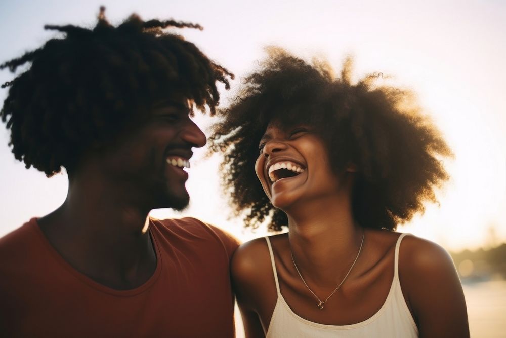 Black couple laughing smiling summer. AI generated Image by rawpixel.