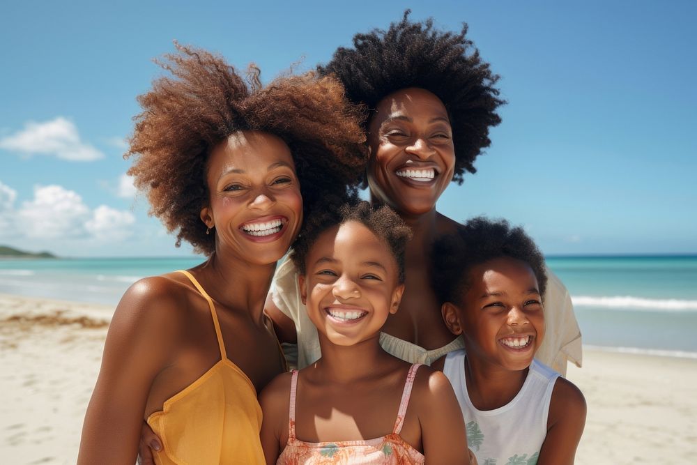 Black family beach laughing vacation. AI generated Image by rawpixel.