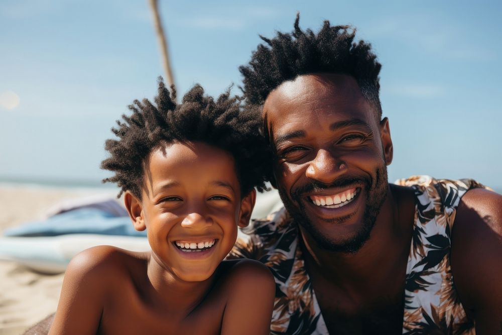 Black father and a son photography laughing portrait. AI generated Image by rawpixel.