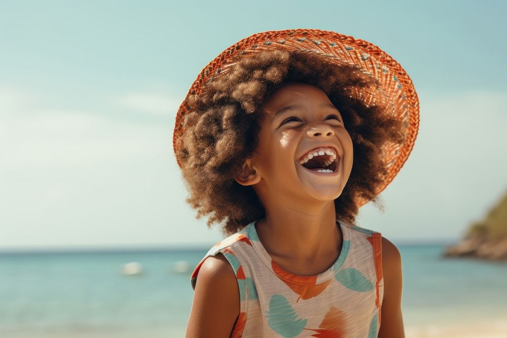 Black kid laughing smiling summer. AI generated Image by rawpixel.
