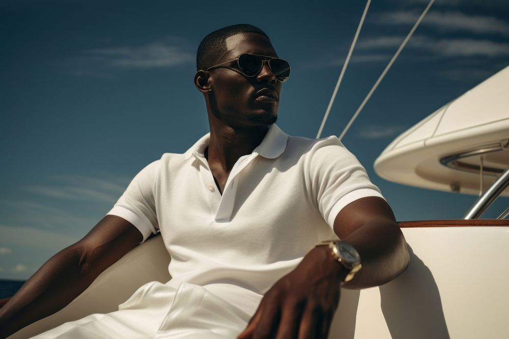 Black man on a yacht photography sunglasses sailboat. AI generated Image by rawpixel.
