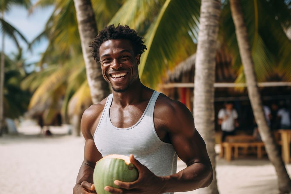 Black man smiling summer plant. AI generated Image by rawpixel.