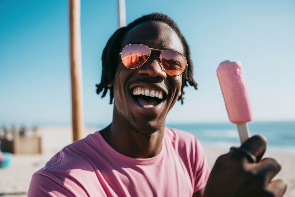 Black man laughing smiling summer. AI generated Image by rawpixel.