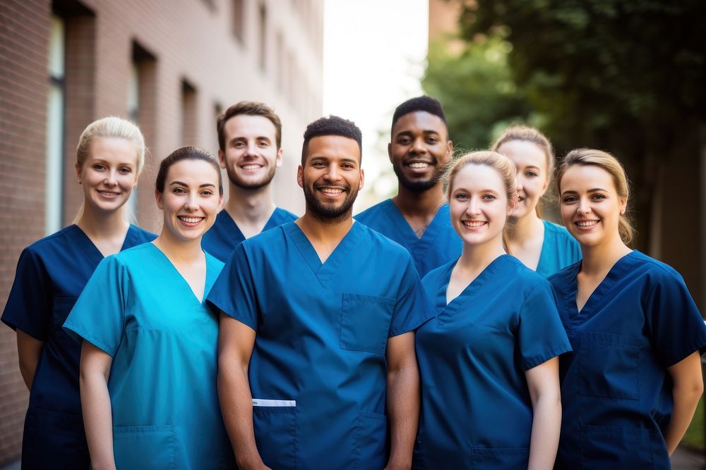 Male nurses smiling adult togetherness. AI generated Image by rawpixel.