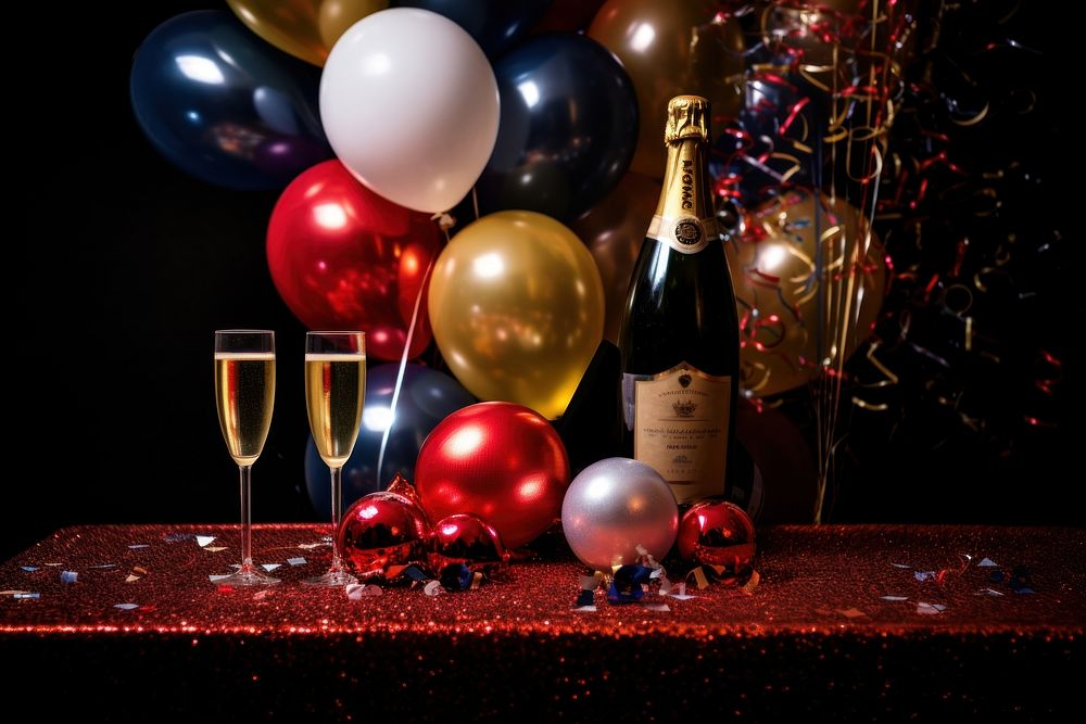 New year celebration balloon glass wine. AI generated Image by rawpixel.