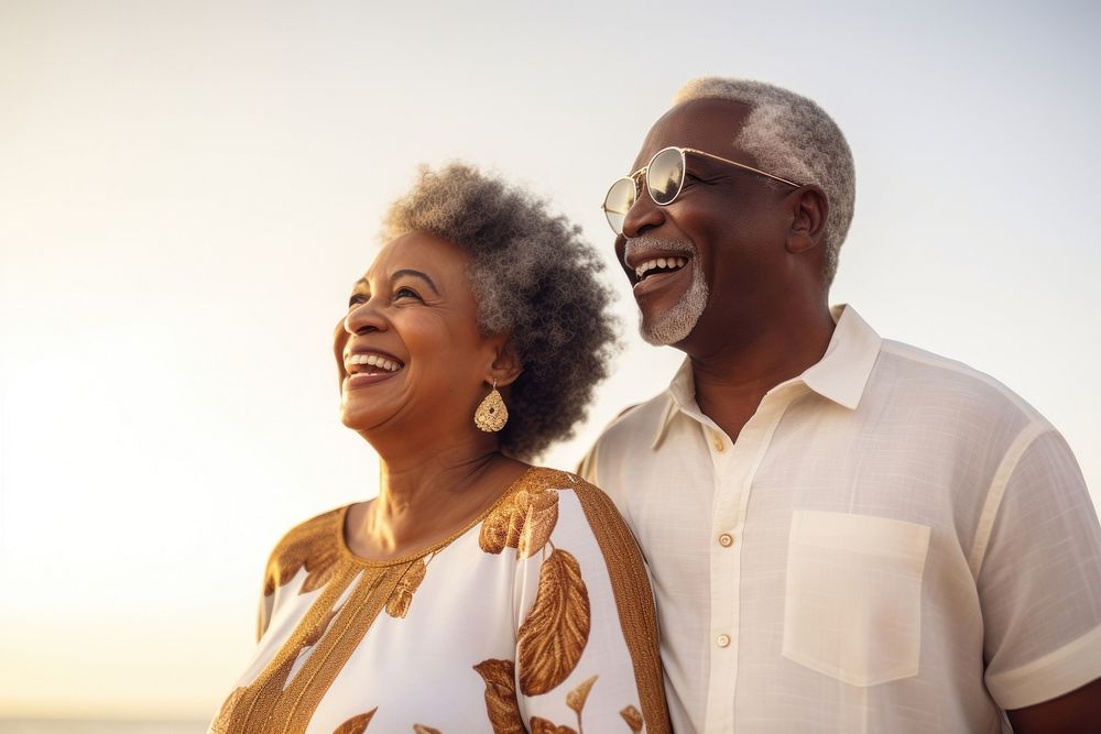 Old black couple laughing smiling glasses. AI generated Image by rawpixel.