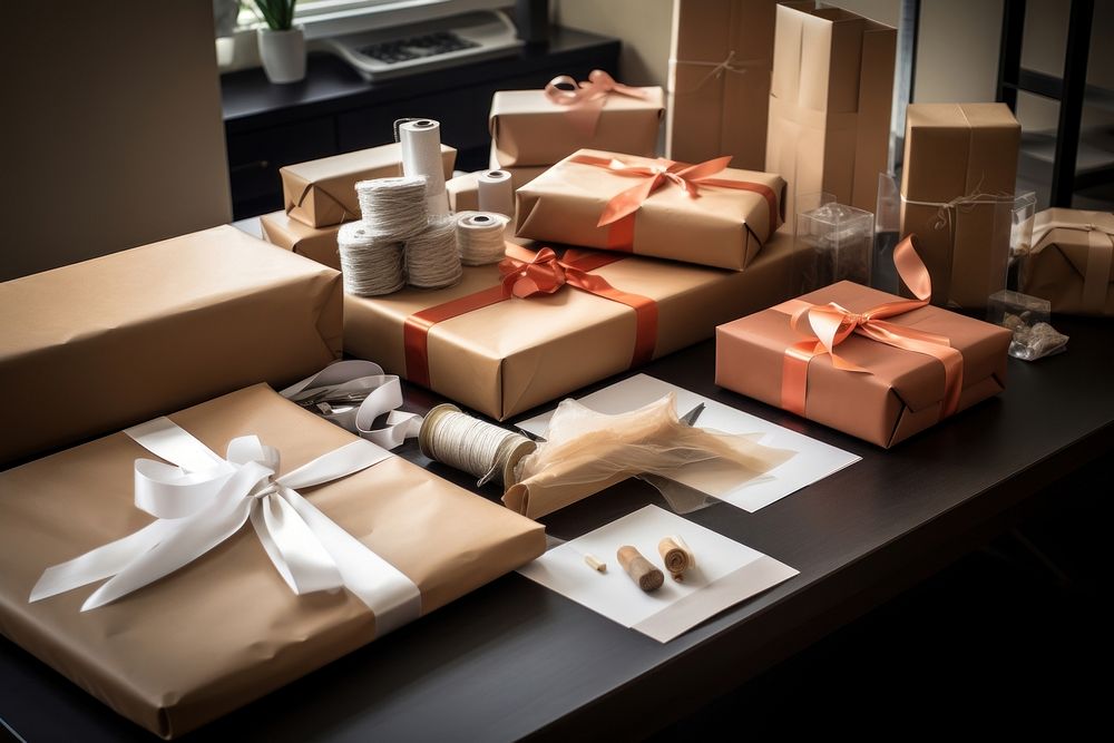 Gift wrapping station box celebration decoration. AI generated Image by rawpixel.