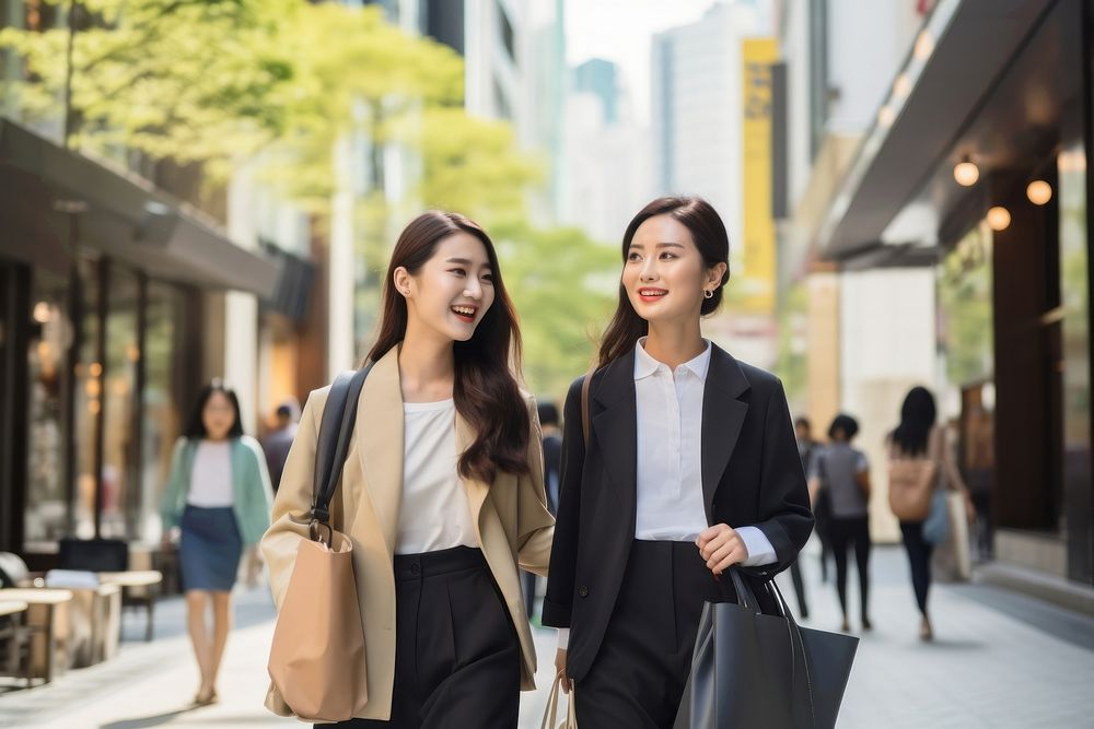 Two Asian models shopping street adult. AI generated Image by rawpixel.