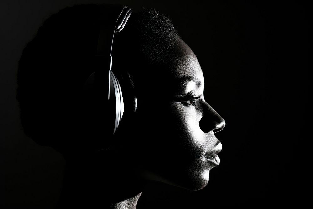 Silhouette headphones portrait headset. AI generated Image by rawpixel.
