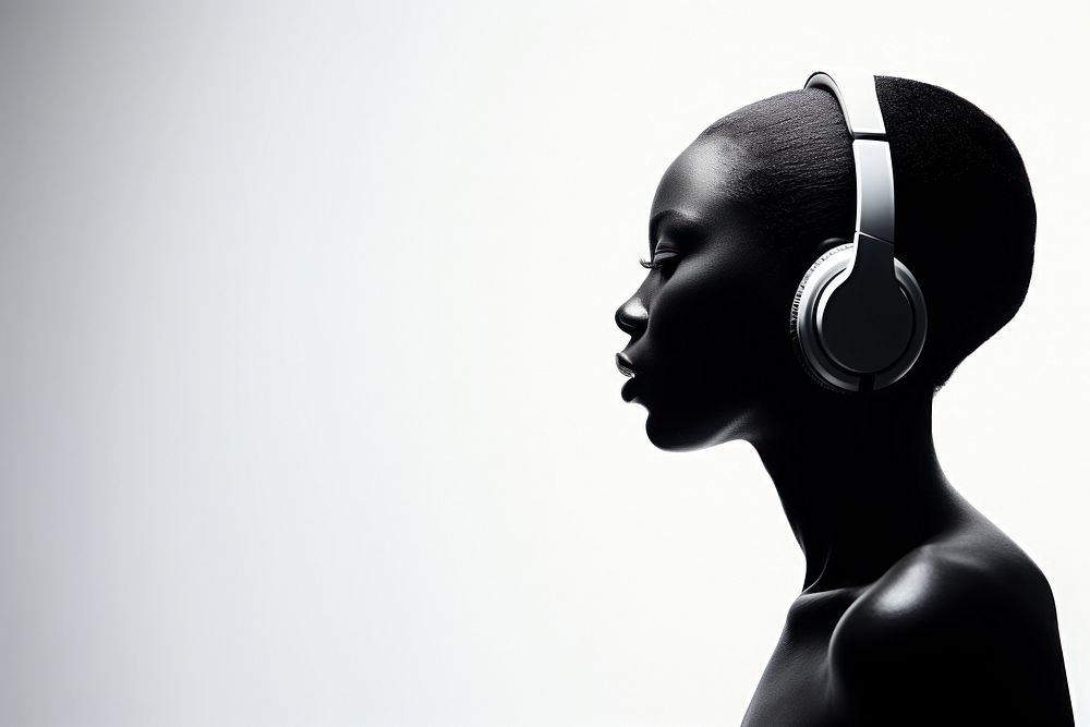 Silhouette headphones portrait headset. AI generated Image by rawpixel.