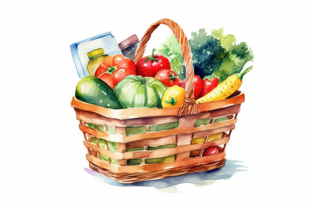 Food basket food white background. AI generated Image by rawpixel.