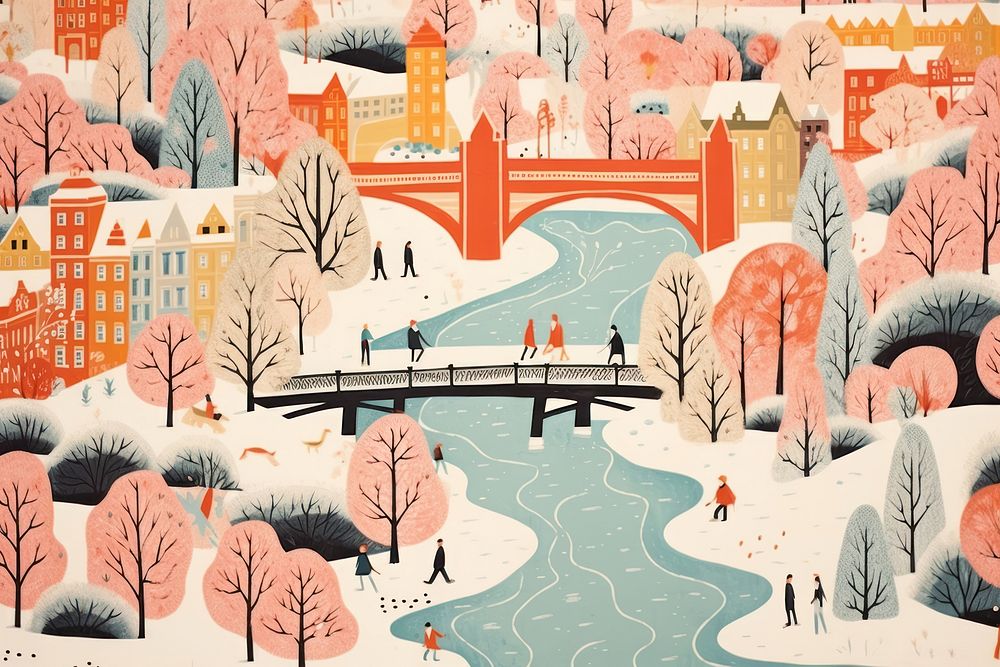 Winter bridge drawing art architecture. AI generated Image by rawpixel.
