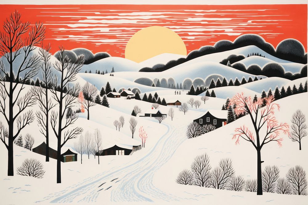 Winter season landscape outdoors painting. AI generated Image by rawpixel.
