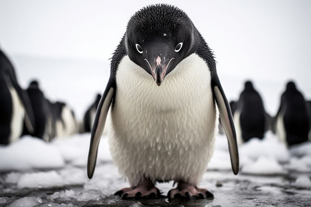 Antarctic penguins animal bird monochrome. 