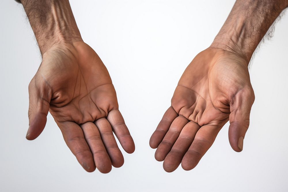 Two hands beg for money finger white background gesturing. AI generated Image by rawpixel.