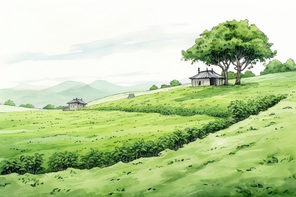 Tea plantation architecture landscape grassland. AI generated Image by rawpixel.