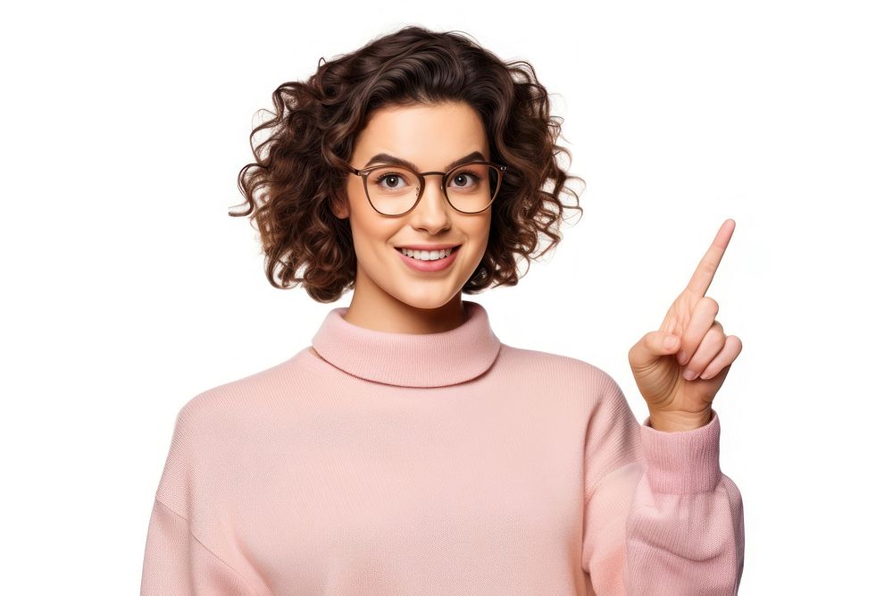 Young student caucasian woman pointing portrait glasses. AI generated Image by rawpixel.