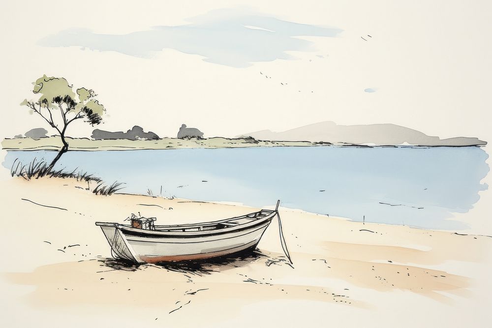 Bay sketch watercraft vehicle. AI generated Image by rawpixel.