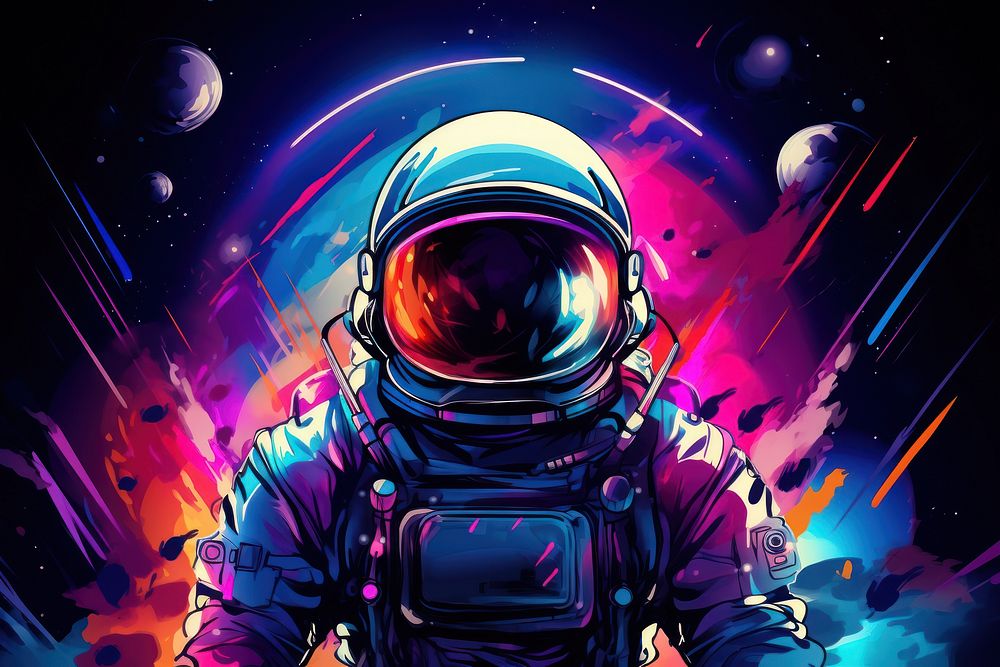 Astronaut portrait purple illuminated futuristic. AI generated Image by rawpixel.