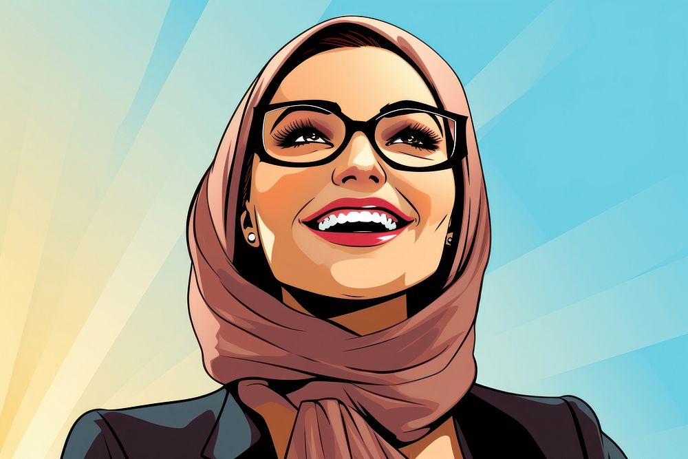 Confident Muslim businesswoman smiling portrait glasses adult. AI generated Image by rawpixel.
