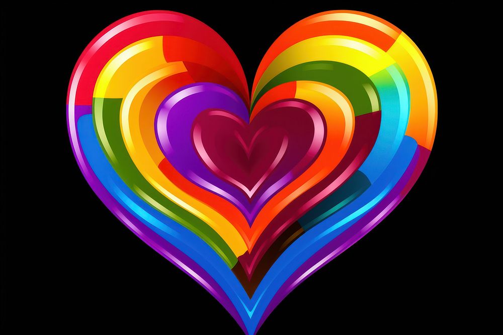 Glowing rainbow LGBTQ heart shape confectionery creativity variation. AI generated Image by rawpixel.
